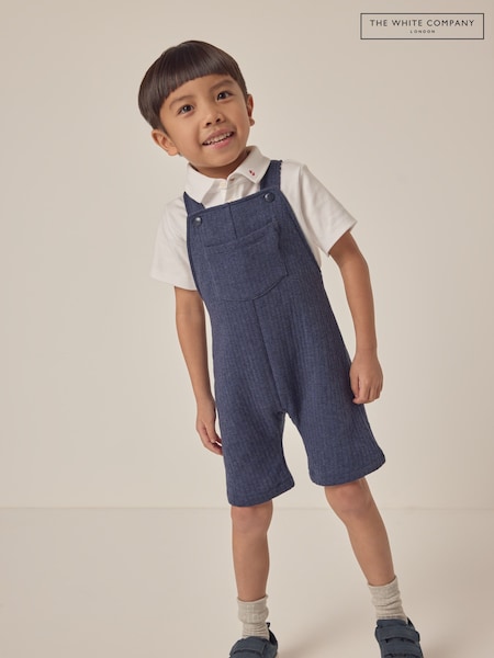 The White Company Blue 100% Cotton Quilted Dungaree And Polo Top Set (F68846) | ₪181 - ₪191