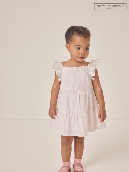 The White Company 100% Cotton Stripe Frill Sleeve Tiered Dress (F68847) | ₪181 - ₪211