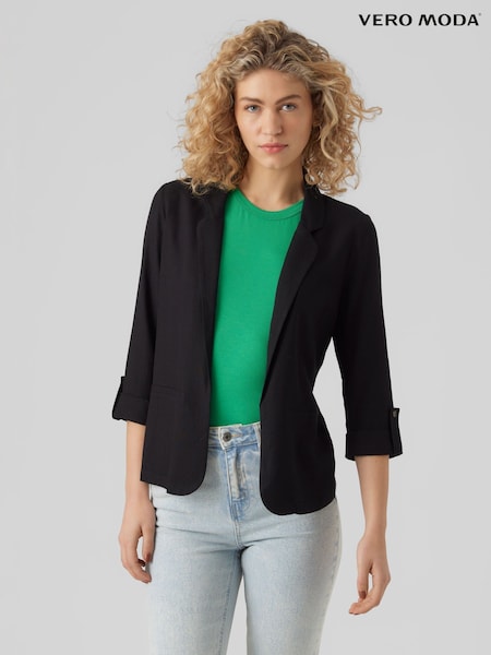 Musta - Vero Moda Linen Blend 3/4 Sleeve Blazer (F68974) | €57