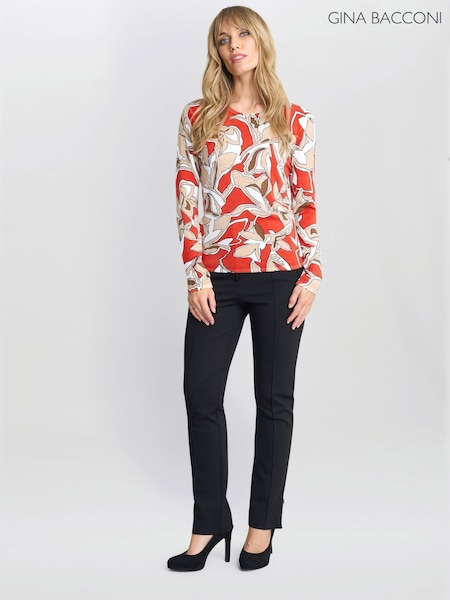 Gina Bacconi Orange Jadelyn Floral Print Jumper With Diamanties (F68981) | ₪377