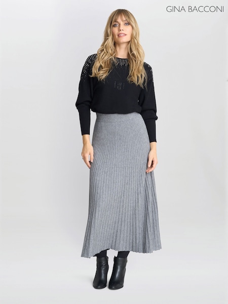 Gina Bacconi Grey Filomena Knit Skirt (F68986) | ‏498‏₪