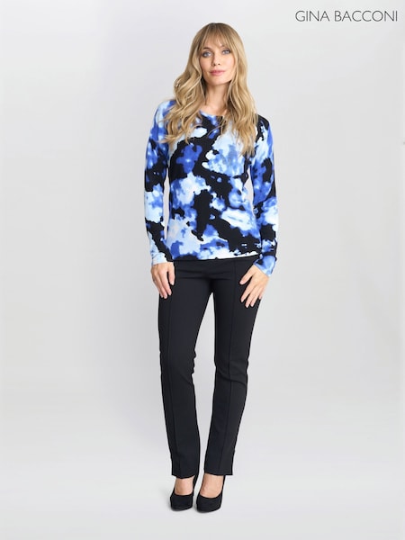Gina Bacconi Blue Malinda Abstract Tye Dye Print Jumper With Diamantes (F68989) | €95