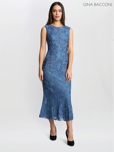 Gina Bacconi Blue Roxanne Corded Dress (F68995) | €571