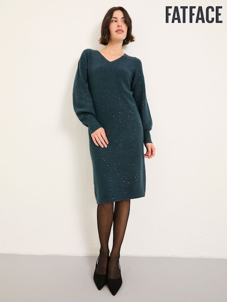 FatFace Teal Blue Sparkle Knit Midi Dress (F69015) | R$ 680