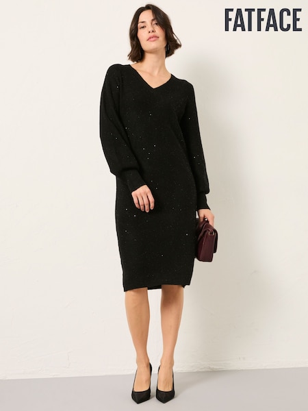 Negro - FatFace Sparkle Knit Midi Dress (F69021) | 98 €