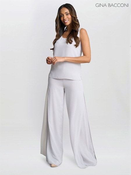 Natur - Gina Bacconi Chiffon Layered Slit Trousers (F69125) | 218 €