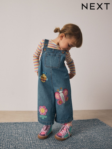 Mid Blue Bee Embellished Dungarees (3mths-7yrs) (F69131) | €30 - €35