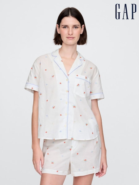 Gap White Floral Cotton Embroidered Pyjama Shirt (F69165) | €46