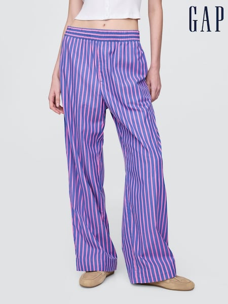 Gap Blue/Pink Cotton Poplin Striped Easy Wide-Leg Trousers (F69172) | kr714