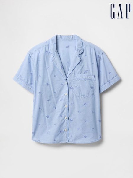 Gap Blue Floral Cotton Embroidered Pyjama Shirt (F69176) | €46