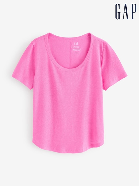Gap Pink Linen Blend Short Sleeve Scoop Neck T-Shirt (F69179) | €29