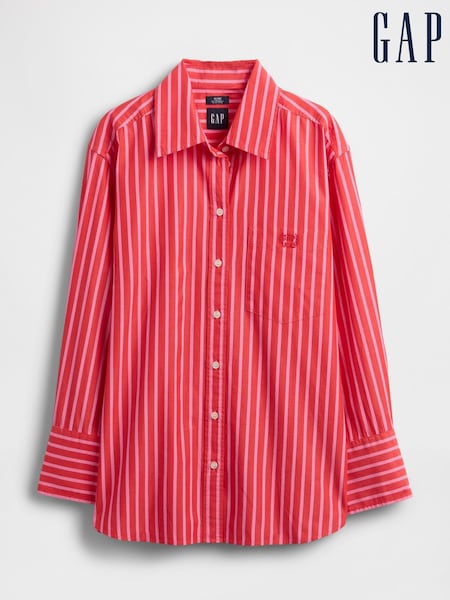 Gap Red Cotton Poplin Striped Oversized Shirt (F69186) | €73