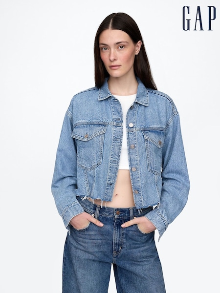 Gap Blue UltraSoft Relaxed Cropped Icon Denim Jacket (F69190) | €79