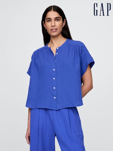 Синий - Gap 100% Cotton Crinkle Gauze Dolman Short Sleeve Shirt (F69191) | €46