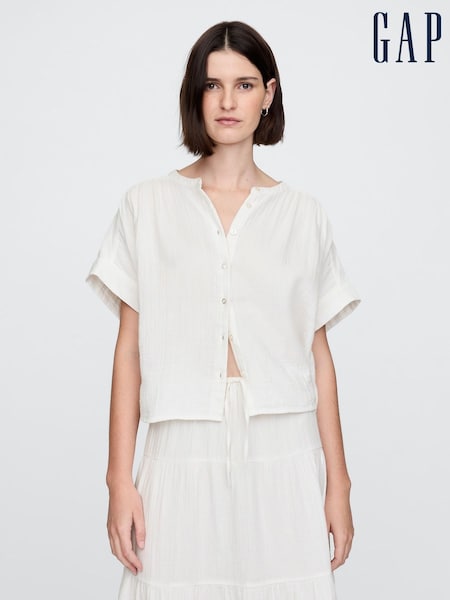 Gap White 100% Cotton Crinkle Gauze Dolman Short Sleeve Shirt (F69193) | €50