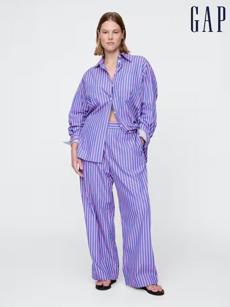 Gap Blue/Pink Cotton Poplin Striped Oversized Shirt (F69197) | kr785