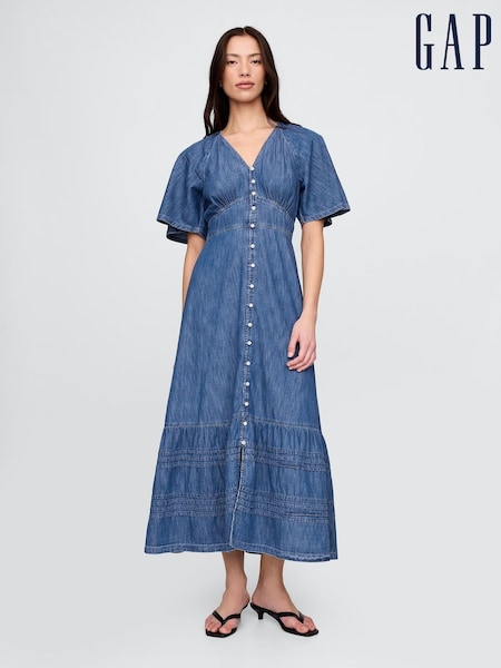 Gap Blue Flutter-Sleeve Tiered Maxi Dress (F69204) | €110