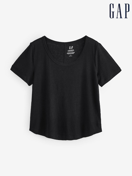 Gap Black Linen Blend Short Sleeve Scoop Neck T-Shirt (F69206) | €29