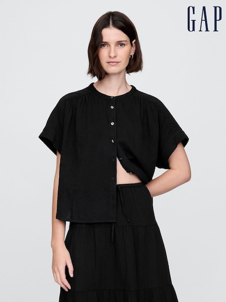 Черный - Gap 100% Cotton Crinkle Gauze Dolman Short Sleeve Shirt (F69207) | €46
