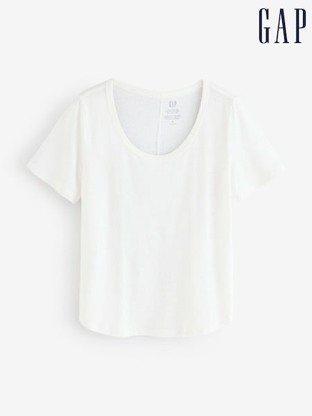Gap White Linen Blend Short Sleeve Scoop Neck T-Shirt (F69208) | €36