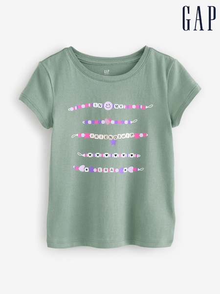 Green Friendship Bracelet - Tricou cu model grafic Gap cu mânecă scurtă și guler rotund (4-13ani) (F69221) | 74 LEI