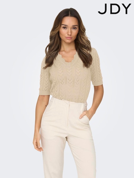 JDY Cream Crochet Short Sleeve Jumper (F69228) | ₪151