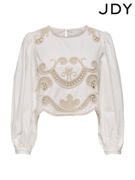 JDY White Crochet Long Sleeve Blouse (F69233) | ₪201