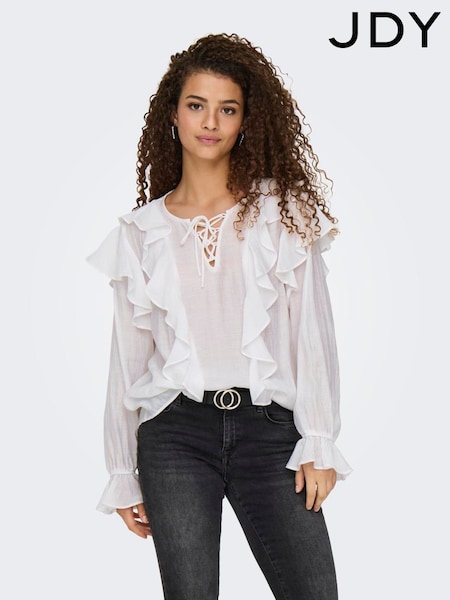 JDY White Tie Detail Frill Blouse (F69238) | ₪201