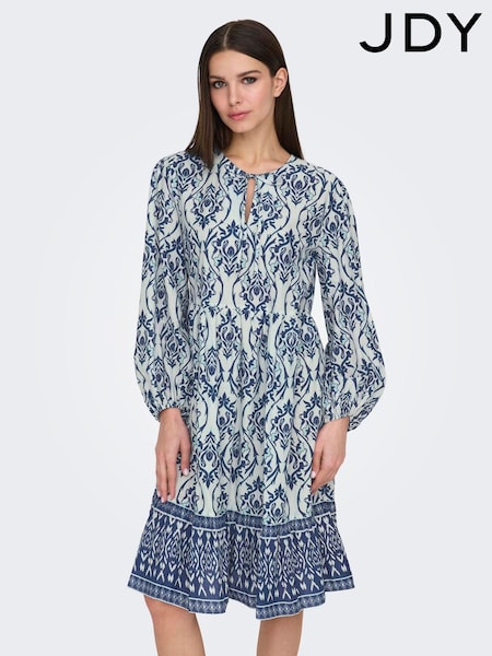 JDY White Floral Border Print Smock Dress (F69239) | ₪201