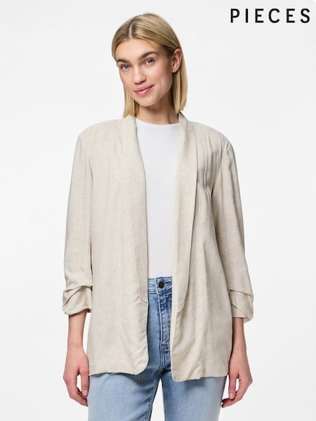 PIECES Grey 3/4 Ruched Sleeve Blazer (F69296) | AED256