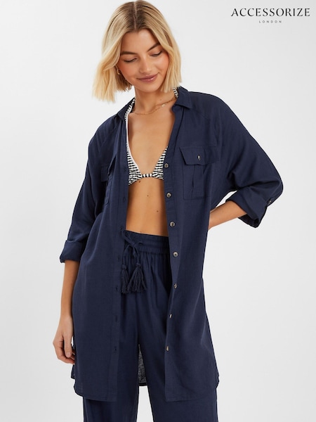 أزرق - Accessorize Long Sleeve Beach Cover-Up Shirt (F69303) | ‏265 د.إ.‏