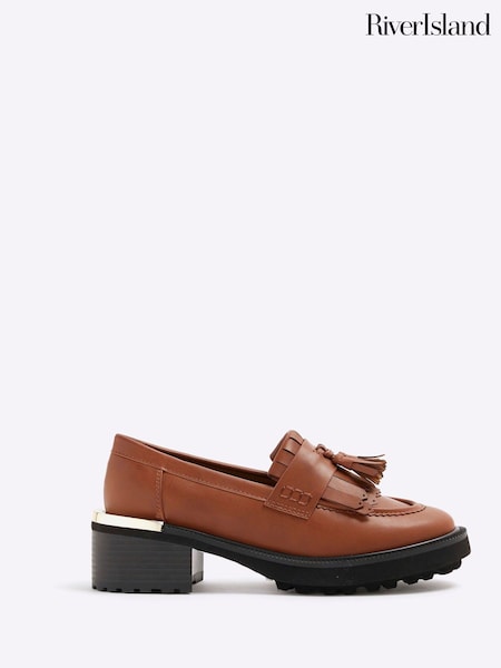 Коричневый - River Island Chunky Heeled Loafers (F69305) | €53