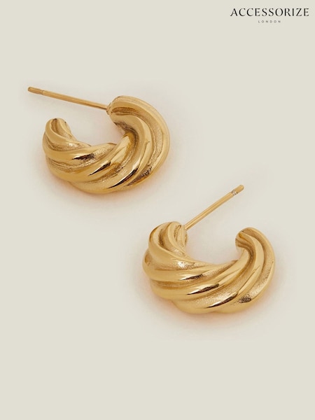 Accessorize Gold 14ct Gold Plated Stainless Steel Twist Hoop Earrings (F69308) | AED137