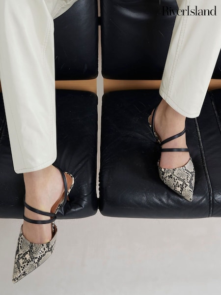 River Island Grey Snake Print Strappy Court Shoes (F69326) | R$ 375