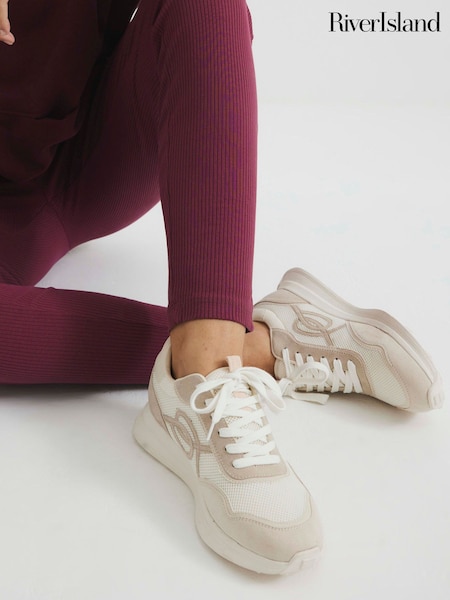 Кремовый - River Island Mix Mesh Runner Trainers (F69337) | €50