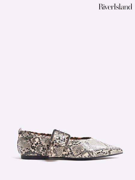 River Island Snake Print Pointed Buckle Mary Jane Shoes (F69340) | ‏225 ر.س.‏