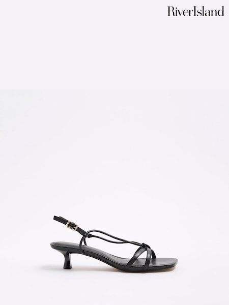 River Island Black Kitten Heeled Strappy Sandals (F69369) | R$ 335