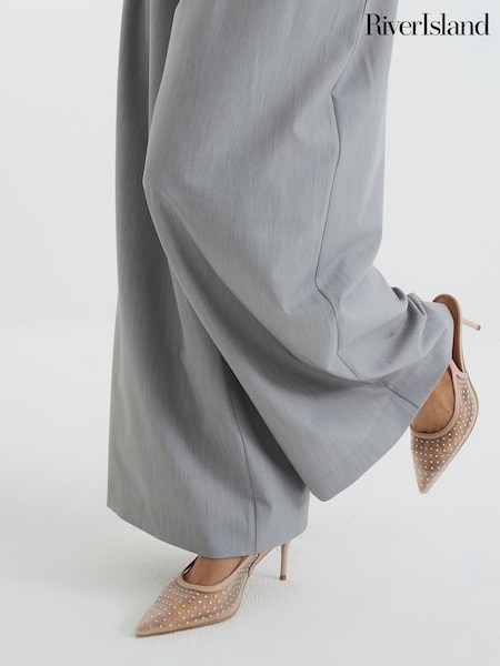 River Island Cream Wide Fit Mesh Sling Back Court Shoes (F69375) | R$ 395