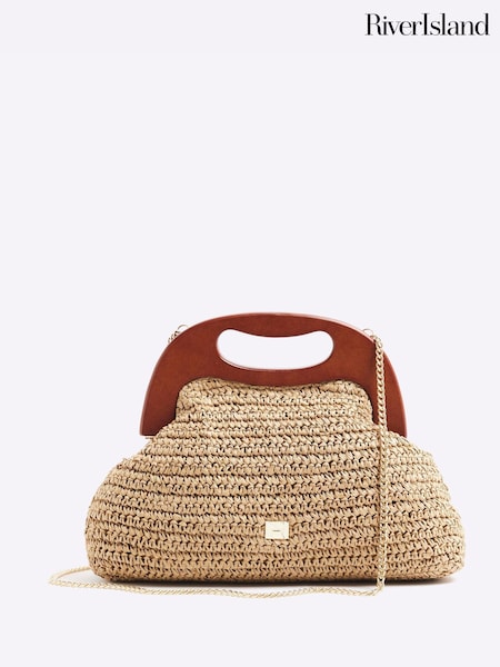 River Island Brown Raffia Clutch Bag (F69376) | $69