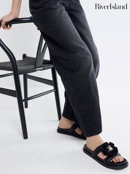 River Island Black Floral Trim Sandals (F69394) | €51