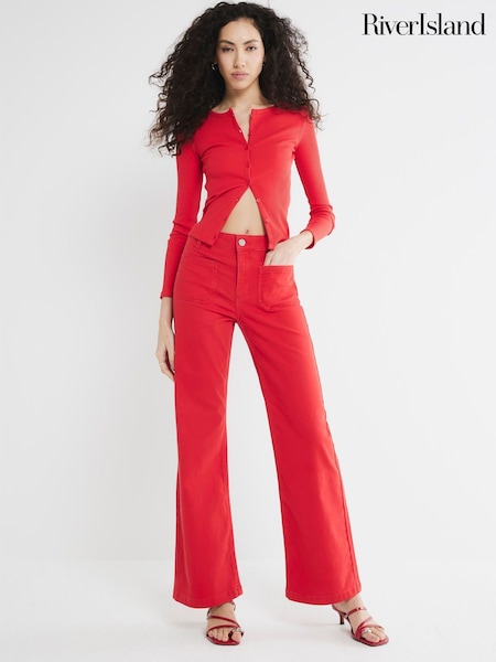 River Island Red Pocket Front Wide Leg Jeans (F69404) | €66