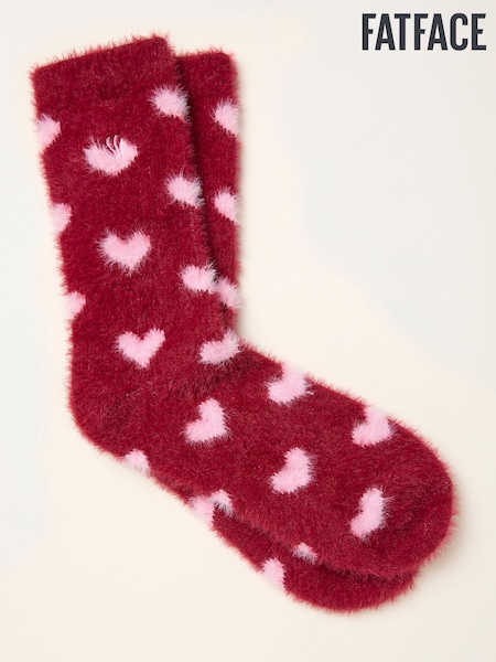 FatFace Burgundy Fluffy Heart Socks (F69486) | AED61