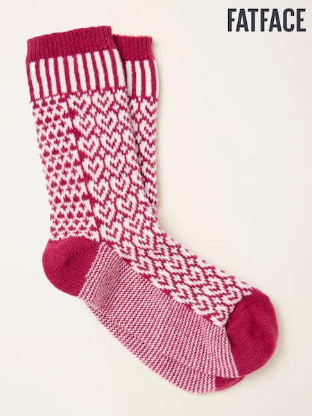 FatFace Red Heart Fairisle Cosy Socks (F69505) | AED61