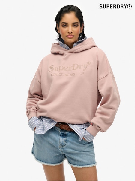 Superdry Pink Relaxed 100%  Cotton Venue Metallic Hoodie (F69541) | $96