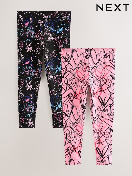 Pink/Black Heart Splat Leggings 2 Pack (3-16yrs) (F69583) | €12 - €25