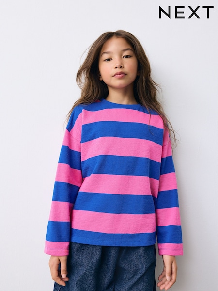 Pink/Blue Stripe Textured Long Sleeve Top (3-16yrs) (F69614) | €14 - €18