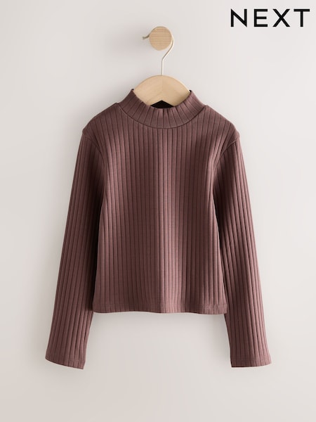 Chocolate Brown High Neck Long Sleeve Top (3-16yrs) (F69615) | 30 QAR - 45 QAR
