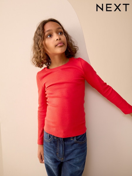 Red Long Sleeve Ribbed Top (3-16yrs) (F69617) | 25 QAR - 40 QAR