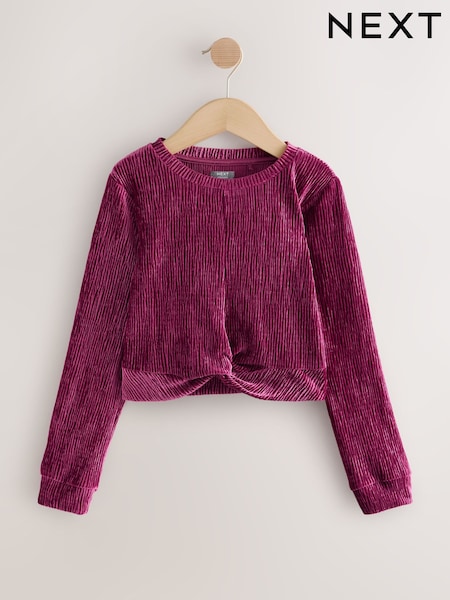 Burgundy Red Textured Velour Wrap Front Top (3-16yrs) (F69621) | €15 - €23
