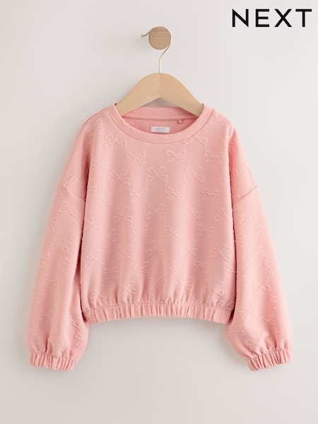 Pink Textured Bow Long Sleeve Top (3-16yrs) (F69628) | 49 QAR - 74 QAR